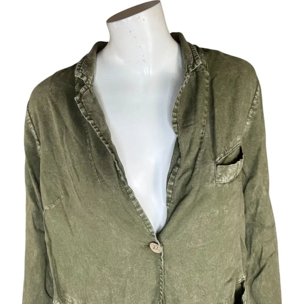 Peace Love World Boheme‎ Relaxed Linen Blend Blazer Rich Olive X-Small NWOT